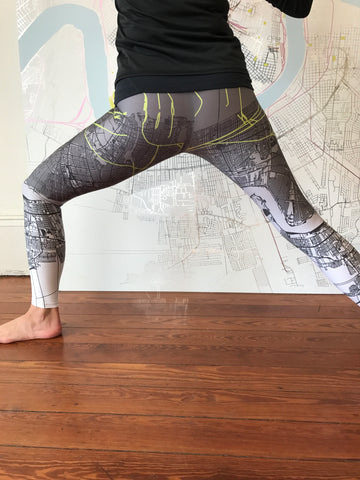 White/Green NOLA Map Leggings