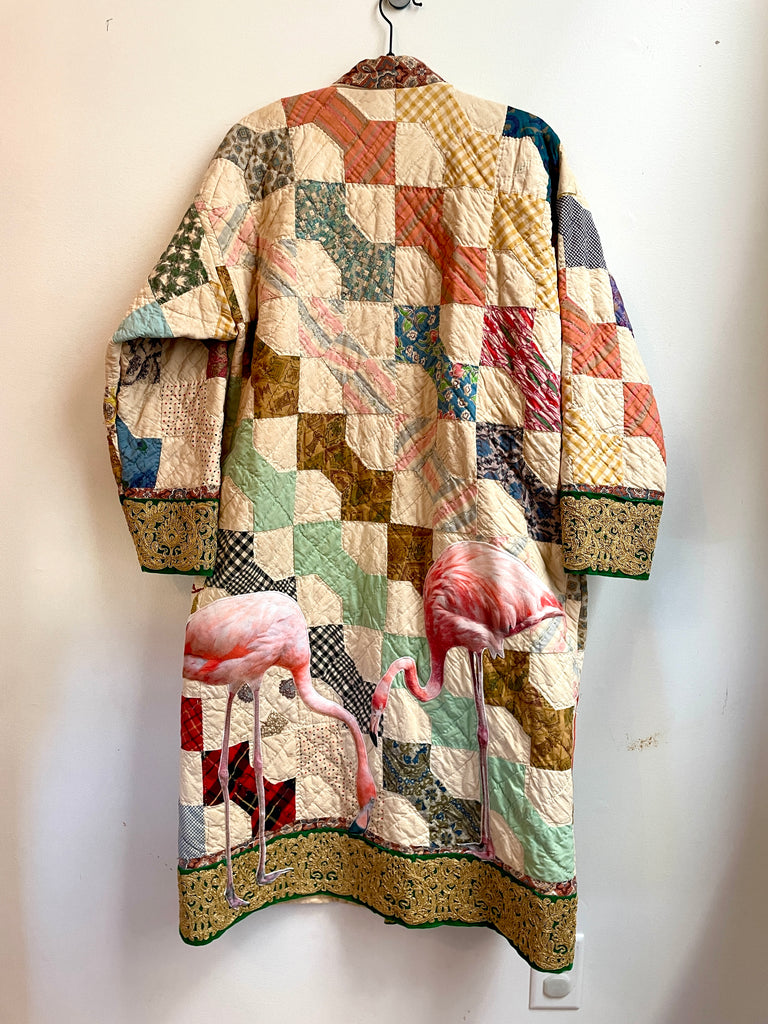 Quilted Caftan with Flamingo Applique's
